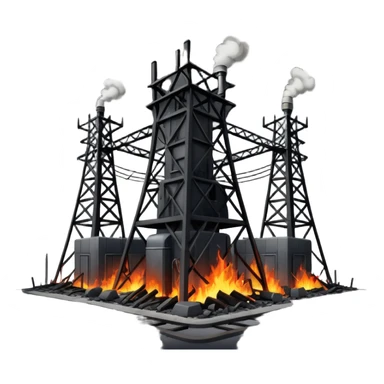 an exploded, destroyed electrical substation with towers sticker
