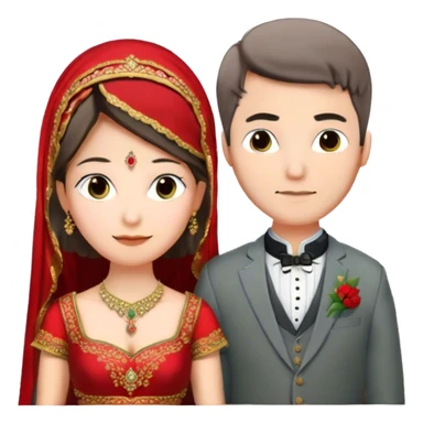 A BRIDE WITH RED LEHANGA AND GROOM WITH GREENISH GRAY SUIT 3 PIECES sticker