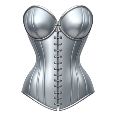 A luxury corset emoji made of silver chrome, smooth metallic curves, minimal fashion silhouette, glossy reflections, sensual high-end aesthetic, iOS emoji style, centered, clean white background sticker