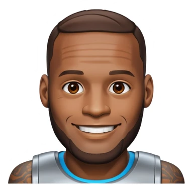 Lebron James smiling
half his face is robot/cyborg like sticker
