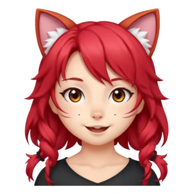 cute anime cat-girl with cat ears, red blowing hair sticker