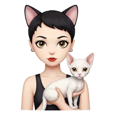 Short black hair bad girl holding a white Devon Rex sticker