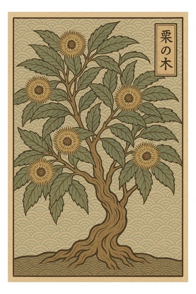 Chinese chestnut tree, ukiyo-e style sticker
