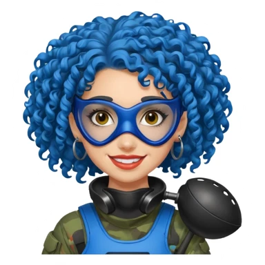 blue curly haired paintball player girl with huge earrings, wearing paintball mask sticker