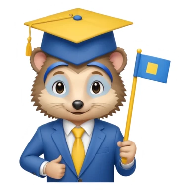 A hedgehog student in a suit in the color of the Ukrainian flag in a square academic cap sticker
