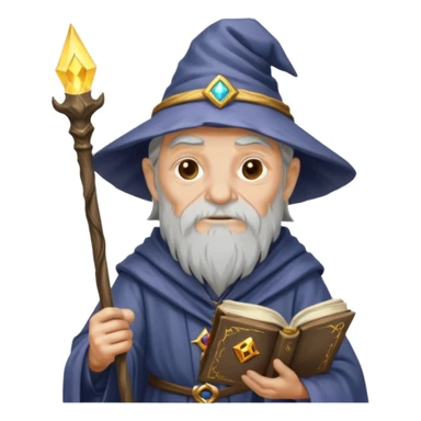 Old wizard with staff and glowing spellbook sticker