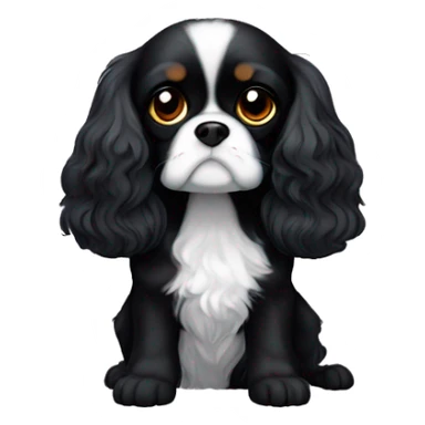 Small completely black Cavalier King Charles spaniel with black fur on his whole face and white fur on chest sticker