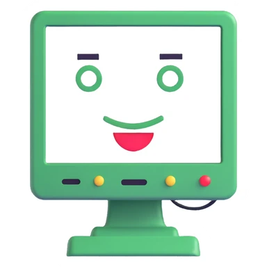 Pixel computer terminal with face — classic green-on-black monitor that “winks” or shows emojis. sticker
