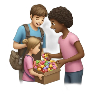 person giving candy to children sticker