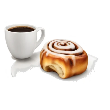 Cinnamon Roll next to coffee sticker