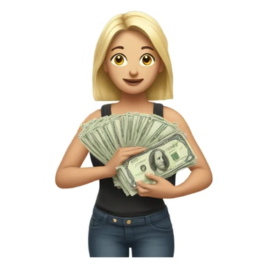 White Women tenderly holding money stack like a baby sticker
