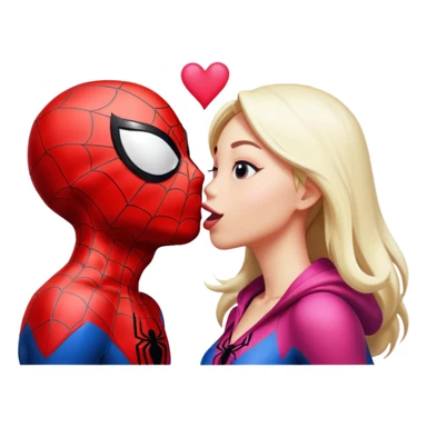 Spiderman and Spider-Gwen kissing, upside down kiss, emoji style sticker