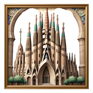 Cinematic Realistic Sagrada Fam√≠lia Landmark Emoji, depicted with the intricate, soaring architecture of the basilica rendered with detailed textures and dramatic, ethereal lighting. sticker