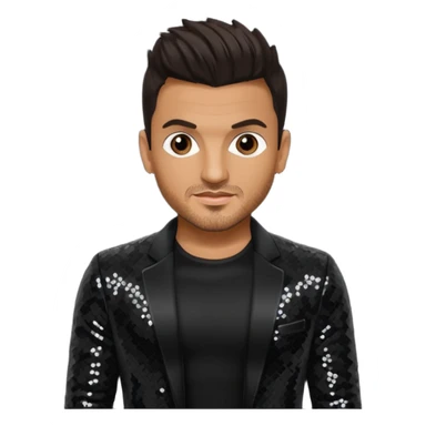 Peter Andre with dark brown hair, black sequin outfit sticker