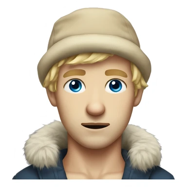 male portrait in fur hat blue eyes blonde hair and sad sticker