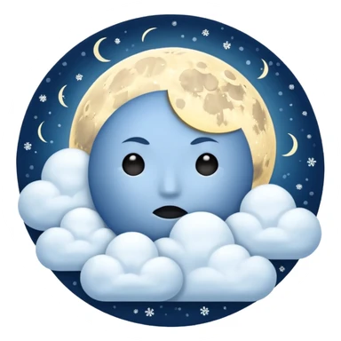 blue moon with no face and with clouds with snow and thunder with no face too sticker