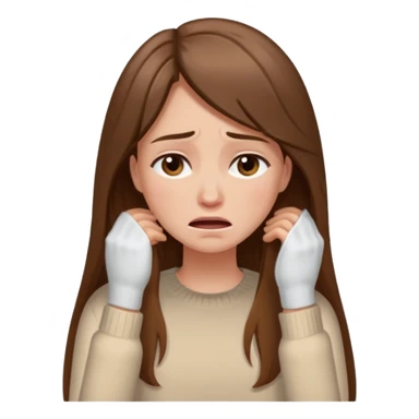 Woman with long brown hair crying, light beige sweater sticker