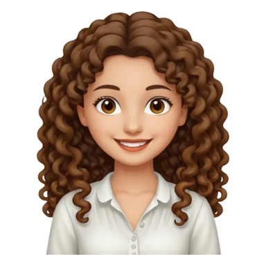 Morena, pele escura, cabelo longo cacheado, pequena e com uma blusa branca sorrindo sticker