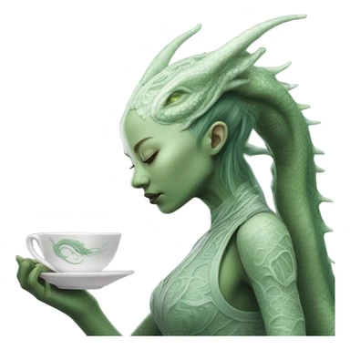 Photo realistic, alien female green,  on white china dragon infinite story sticker