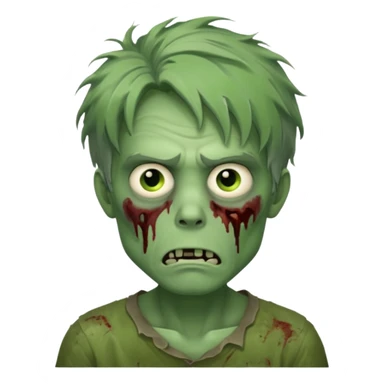 zombie man emoji, green face, center-parted messy hair, tired expression sticker