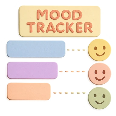 soft pastel mood tracker with delicate dotted lines and round smiley faces, paper craft style, soft pastel colors sticker
