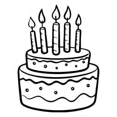 A birthday cake with lit candles and decorative frosting sticker