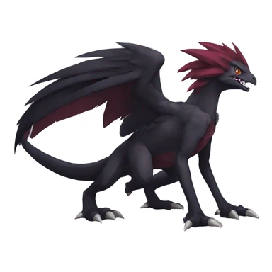  Cool Edgy Cute Black Digimon-Fakemon-Raptor-Reptile with maroon-colored mane full body sticker