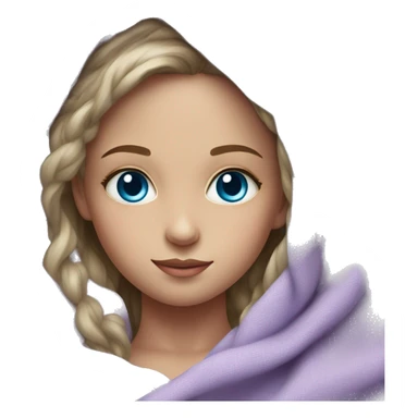 Realistic lilac blanket wrapped around young girl with blue eyes sticker