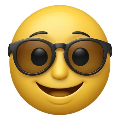 3D-rendered yellow smiley face emoji with black sunglasses and a confident smile, isolated on transparent background sticker