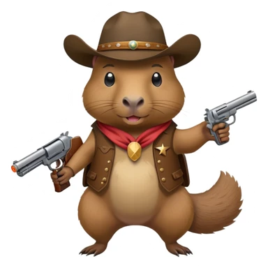 Capybara with a gun and a cowboy hat sticker