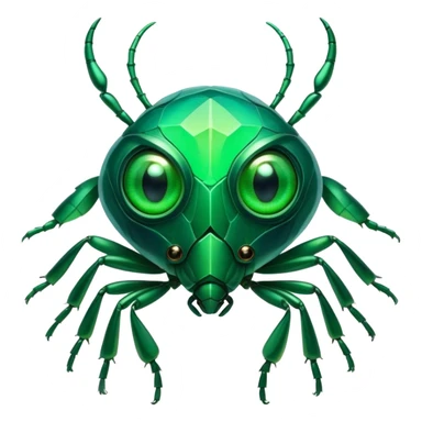 Cinematic Noble Green Bugdie Portrait Emoji, Poised and regal, with a tiny, delicate build and a vibrant, well-detailed emerald exoskeleton, deep-set soulful multifaceted eyes, Simplified yet sharp and sophisticated features, highly detailed, glowing with a soft, dignified glow, high shine, intelligent and alert, stylized with an air of miniature majesty, focused and attentive, soft glowing outline, capturing the essence of a watchful and confident insect, so majestic it feels as though it could scuttle out of the screen with effortless authority! sticker