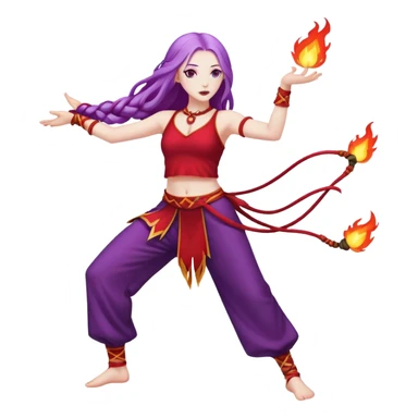 Full body Poi fire dance performer pale skin with long purple hair red clothes sticker