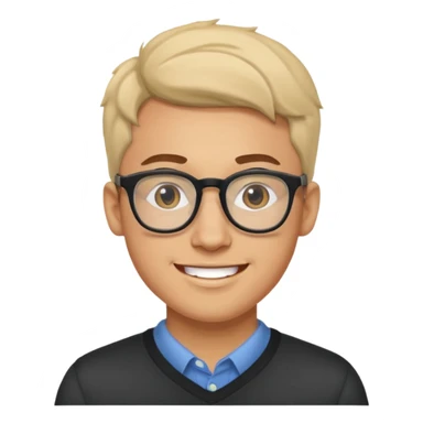 a man in his early 20s wearing glasses for a tech company, his job is marketer, extroverted sticker