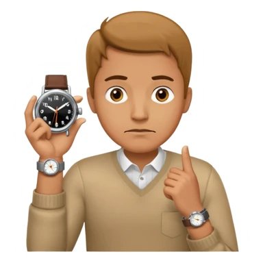 bored man pointing at his watch on his wrist sticker