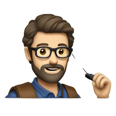 Man glasses beard dark brown hair using ham radio sticker