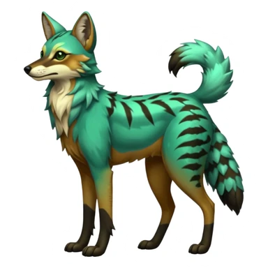 Shiny Green Colorful Dusky Dark Gloomy Glossy Maned-Wolf-Genet-Bobcat-fusion-animal-hybrid-creature, full body sticker