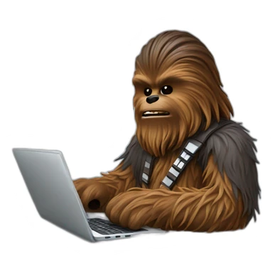 wookie typing on laptop sticker