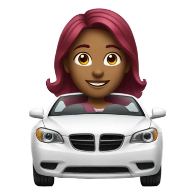 White car with a burgundy haired girl driving sticker