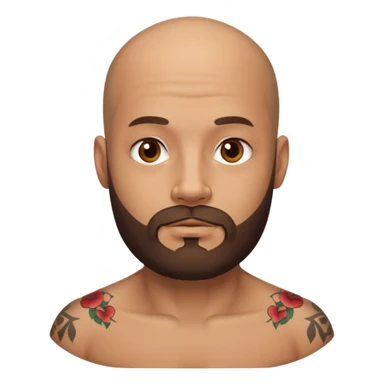 bald man with a beard and visible tattoo sticker