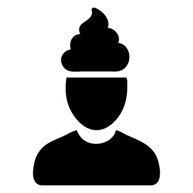 solid black icon of a man with poop on his head sticker