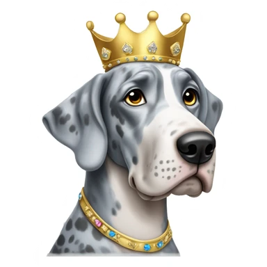 Blue Merle Great dane wearing gold princess crown sticker