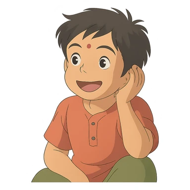 happy Indian kid listening to a story sticker