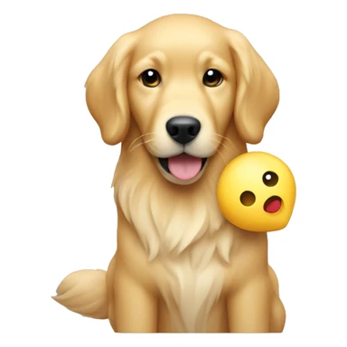 Make me a golden retriever holding a tiny toy sticker