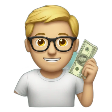 white man holding money with glasses on amd hoddei sticker