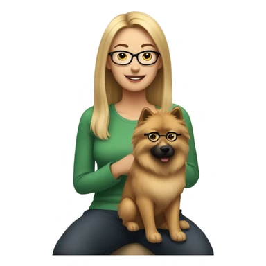 Brown light hair woman aux Green eyes with glasses Green eyes and eurasier dog  sticker