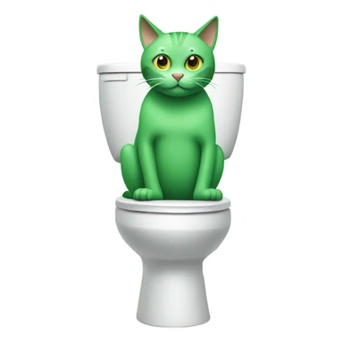 Green cat sitting on a toilet  sticker