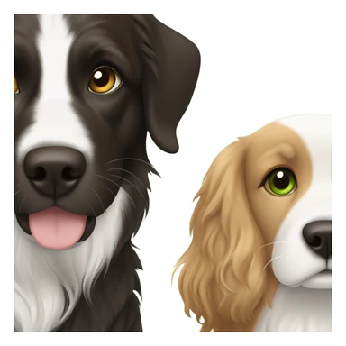 Girl with brown hair and green brown eyes next to a black golden retriever and épagneul breton black and White  sticker