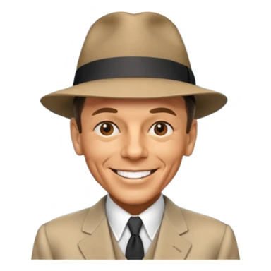 Frank Sinatra with the hat on, smiling and showing data analytics on a screen in the background sticker