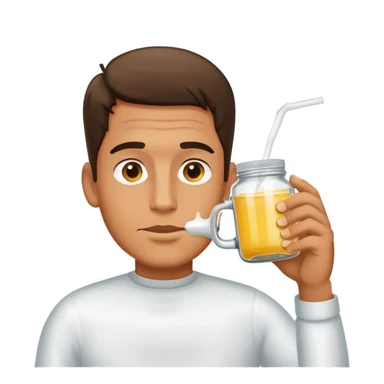 Man drinking white sticky liquid from jar sticker