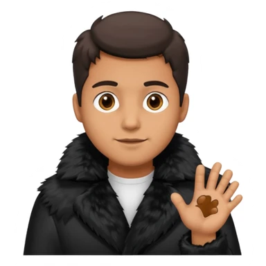 A man wearing black fur  showing his paws sticker